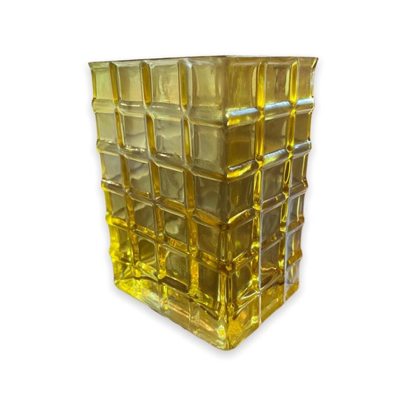 Source Unknown Other - Yellow Art Glass Rectangle Cube Vase 5.5" Tall